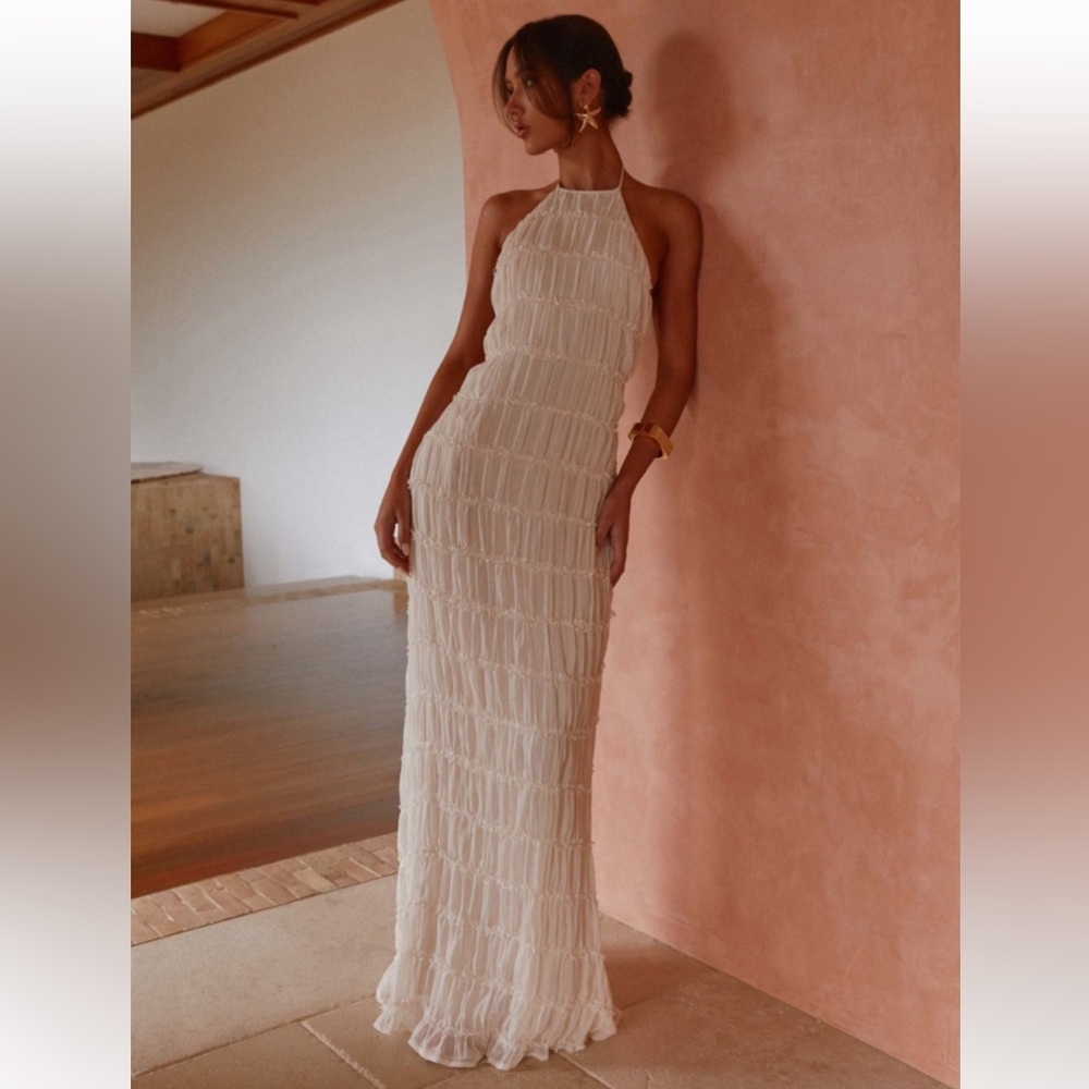 Peppermayo Ivory Textured Halter Maxi Dress